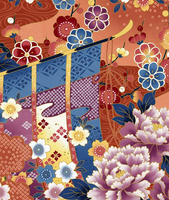 Nobu Fujiyama Collection: Asian Floral on Orange